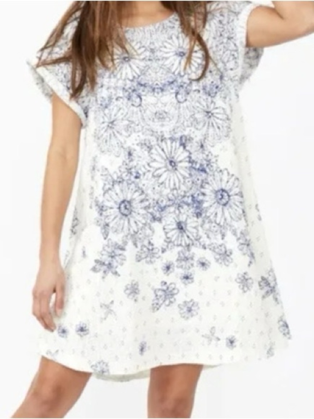 Free People White and Blue Floral Backless Mini Dress - Picture 2 of 4